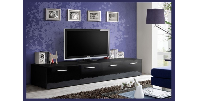 Meuble TV 200cm Collection COMET. Couleur noir. 2 portes abattantes.