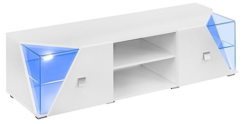 Meuble TV 150cm Collection SPIKE. Couleur blanc. 2 portes et 2 niches.