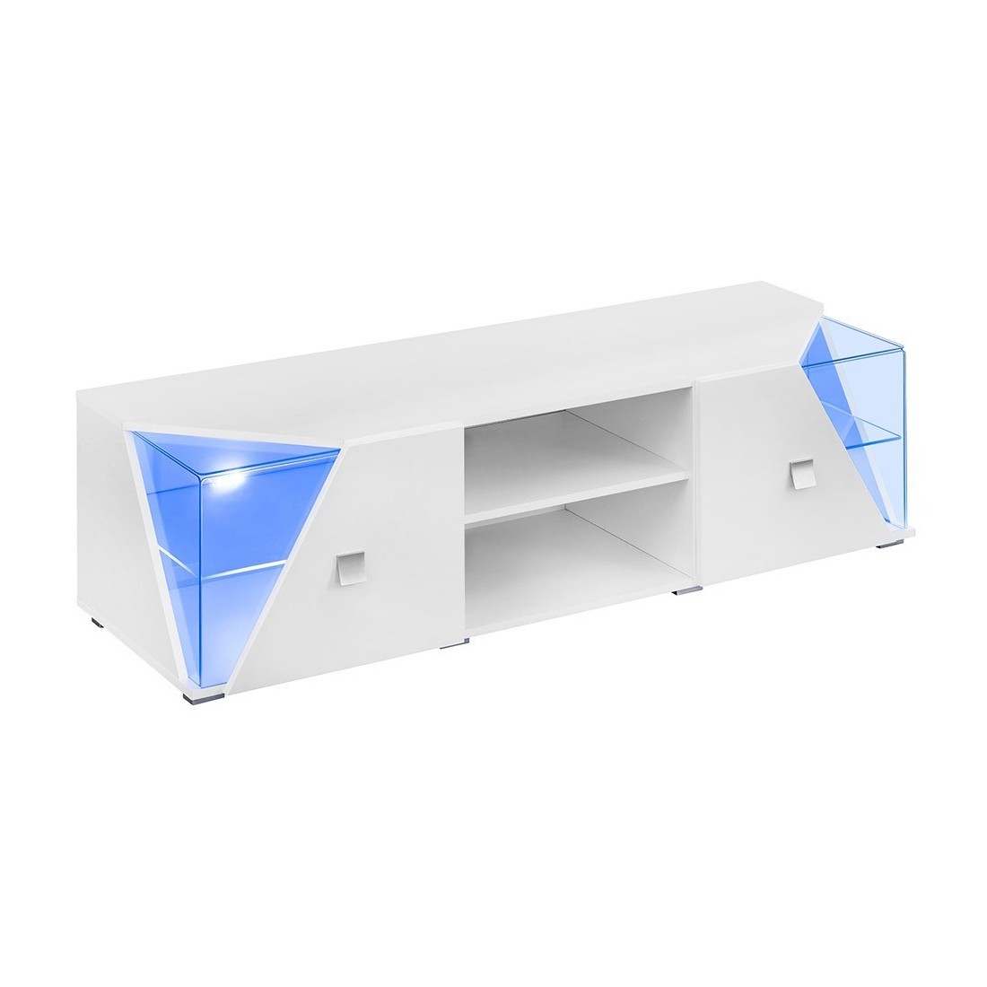 Meuble TV 150cm Collection SPIKE. Couleur blanc. 2 portes et 2 niches.