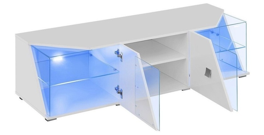 Meuble TV 150cm Collection SPIKE. Couleur blanc. 2 portes et 2 niches.