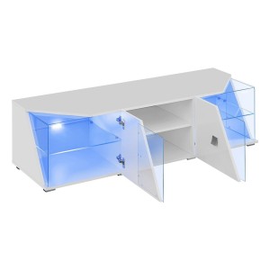 Meuble TV 150cm Collection SPIKE. Couleur blanc. 2 portes et 2 niches.