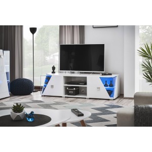 Meuble TV 150cm Collection SPIKE. Couleur blanc. 2 portes et 2 niches.
