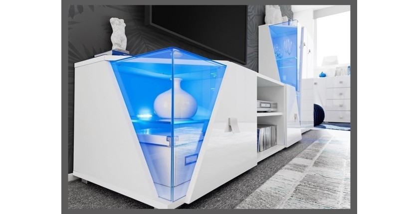 Meuble TV 150cm Collection SPIKE. Couleur blanc. 2 portes et 2 niches.