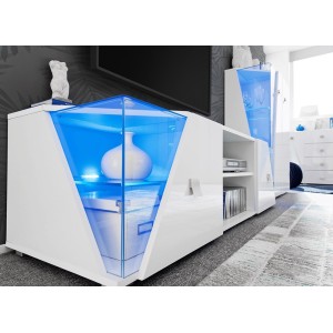 Meuble TV 150cm Collection SPIKE. Couleur blanc. 2 portes et 2 niches.