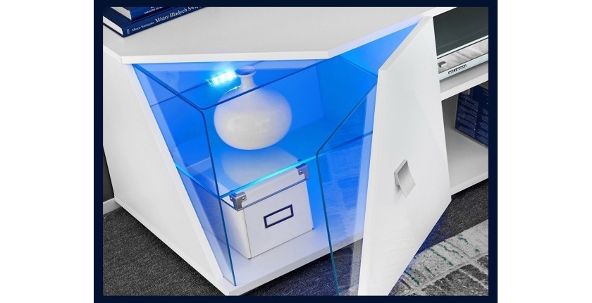 Meuble TV 150cm Collection SPIKE. Couleur blanc. 2 portes et 2 niches.