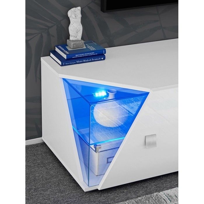 Meuble TV 150cm Collection SPIKE. Couleur blanc. 2 portes et 2 niches.