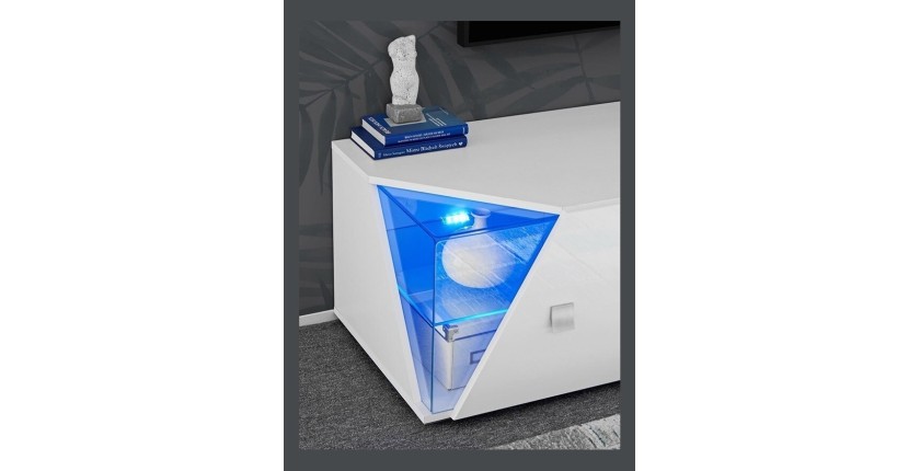 Meuble TV 150cm Collection SPIKE. Couleur blanc. 2 portes et 2 niches.
