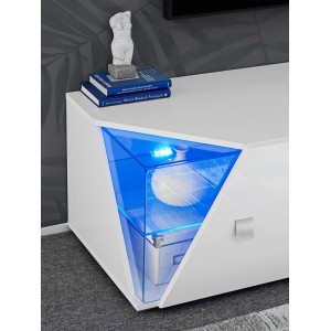 Meuble TV 150cm Collection SPIKE. Couleur blanc. 2 portes et 2 niches.