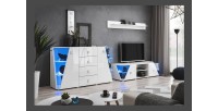 Meuble TV 150cm Collection SPIKE. Couleur blanc. 2 portes et 2 niches.