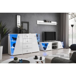 Meuble TV 150cm Collection SPIKE. Couleur blanc. 2 portes et 2 niches.