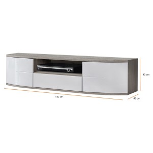 Meuble TV 150cm Collection NOUK. Couleur blanc. 2 portes, 1 tiroir et 1 niche.