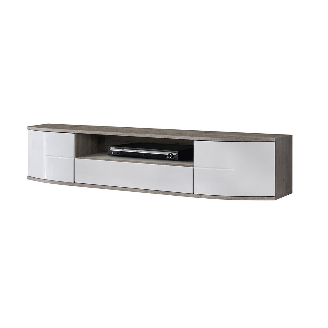 Meuble TV XL 190cm Collection NOUK. Couleur blanc. 2 portes, 1 tiroir et 1 niche.