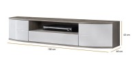 Meuble TV XL 190cm Collection NOUK. Couleur blanc. 2 portes, 1 tiroir et 1 niche.