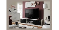 Meuble TV design collection BONOO 180 cm. Coloris blanc et noir.