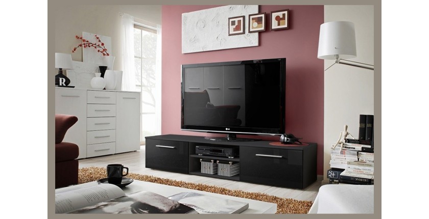 Meuble TV design collection BONOO 180 cm. Coloris noir finition glossy