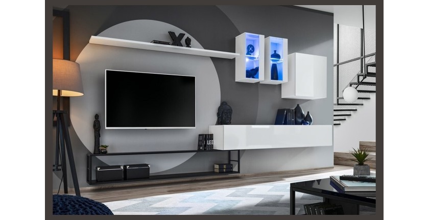 Ensemble meubles de salon style industriel SWITCH M1. Coloris blanc.