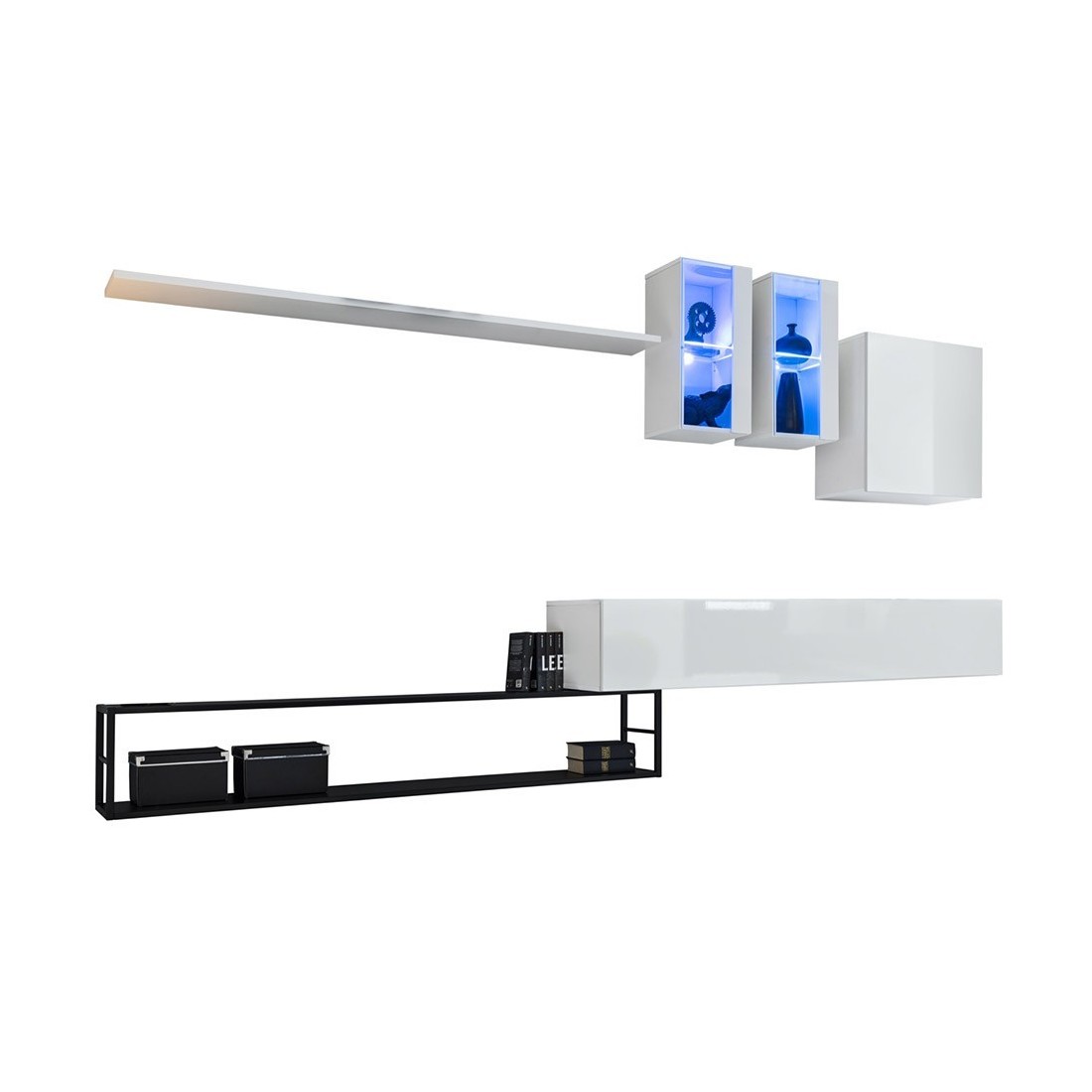 Ensemble meubles de salon style industriel SWITCH M1. Coloris blanc.