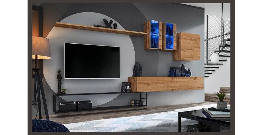 Ensemble meubles de salon style industriel SWITCH M1. Coloris chêne.