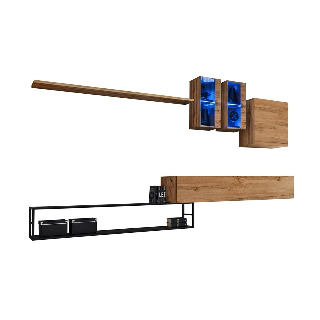 Ensemble meubles de salon style industriel SWITCH M1. Coloris chêne.