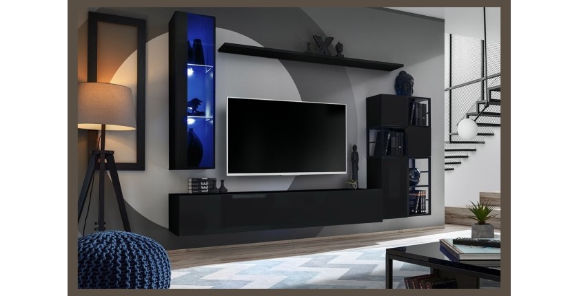 Ensemble meubles de salon style industriel SWITCH M2. Coloris noir.
