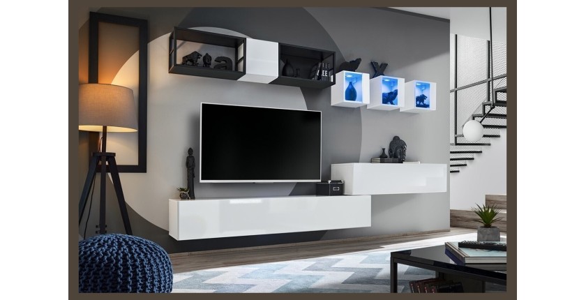 Ensemble meubles de salon style industriel SWITCH M3. Coloris blanc.