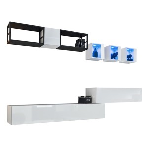 Ensemble meubles de salon style industriel SWITCH M3. Coloris blanc.