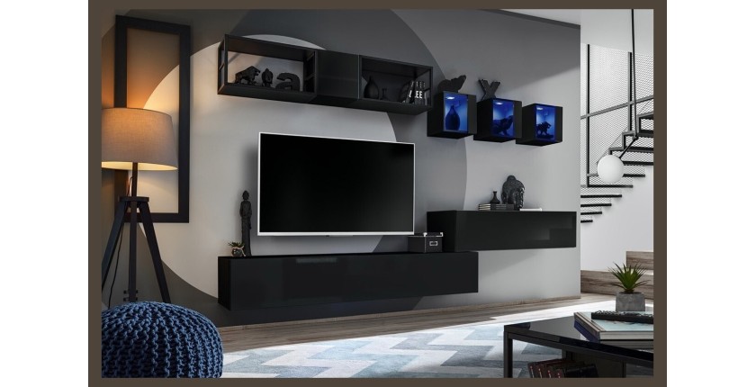 Ensemble meubles de salon style industriel SWITCH M3. Coloris noir.