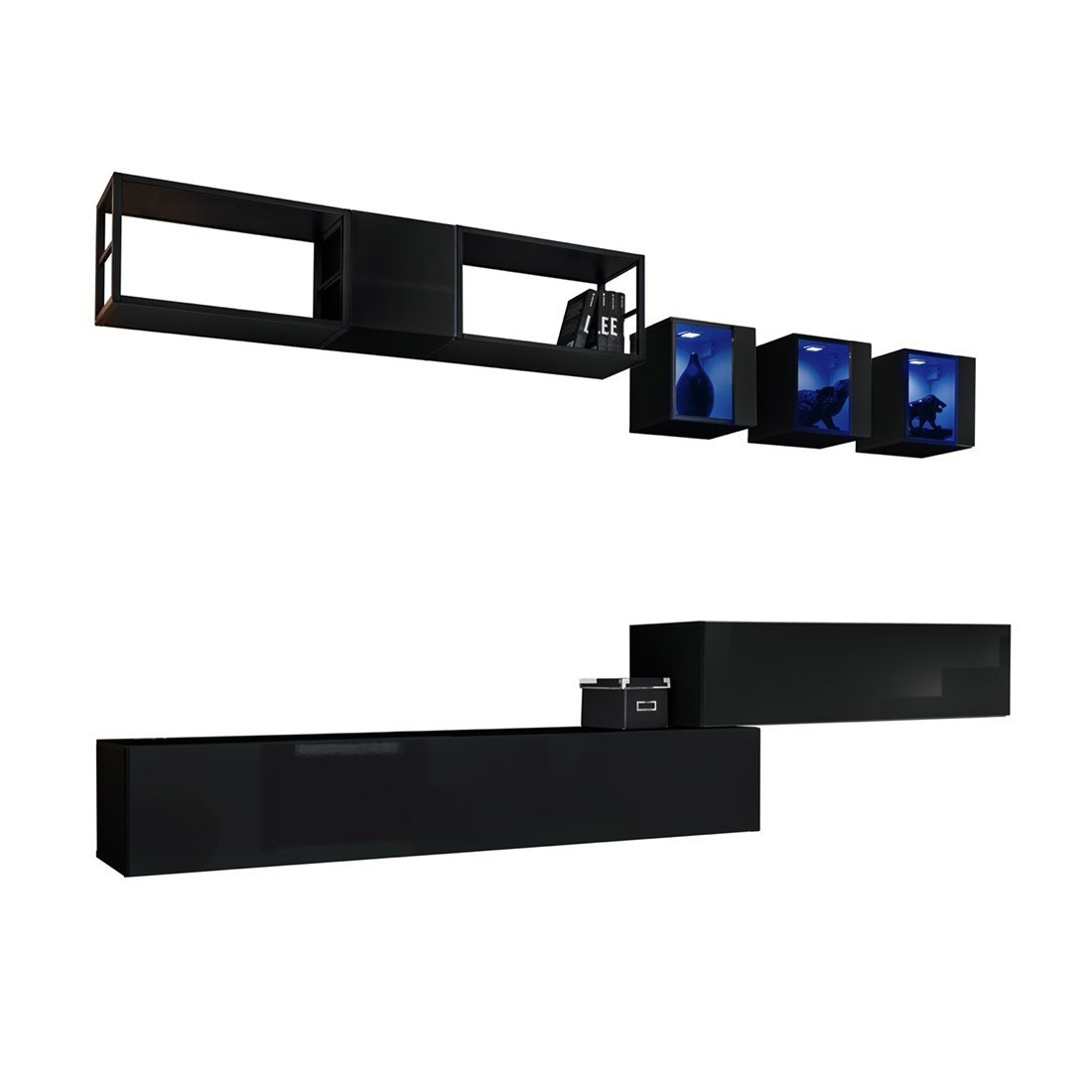 Ensemble meubles de salon style industriel SWITCH M3. Coloris noir.