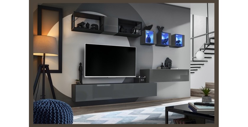Ensemble meubles de salon style industriel SWITCH M3. Coloris gris.