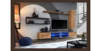 Ensemble meubles de salon style industriel SWITCH M4. Coloris chêne.
