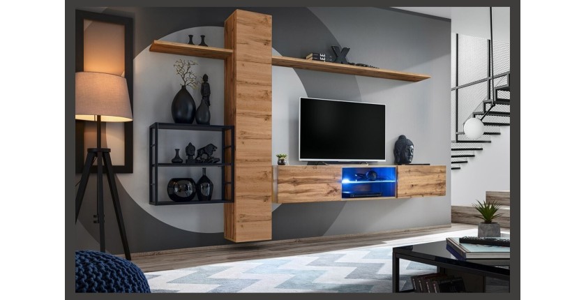 Ensemble meubles de salon style industriel SWITCH M5. Coloris chêne.
