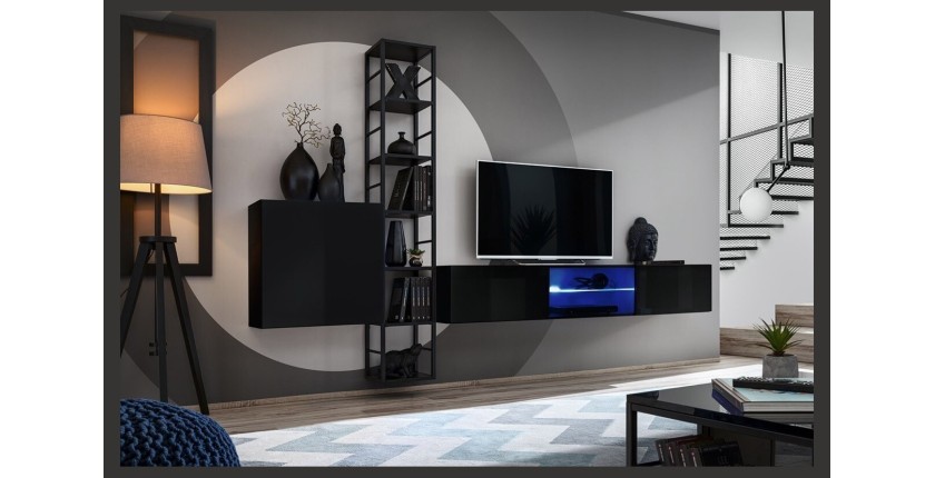 Ensemble meubles de salon style industriel SWITCH M6. Coloris noir.