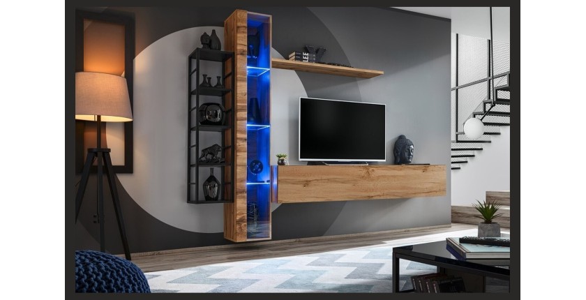 Ensemble meubles de salon style industriel SWITCH M7. Coloris chêne.