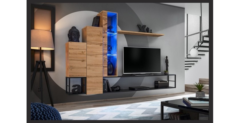 Ensemble meubles de salon style industriel SWITCH M8. Coloris chêne.