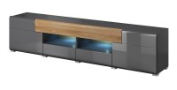 Meuble TV 210cm collection OHIO avec LED intégrée. Coloris gris anthracite et chêne.