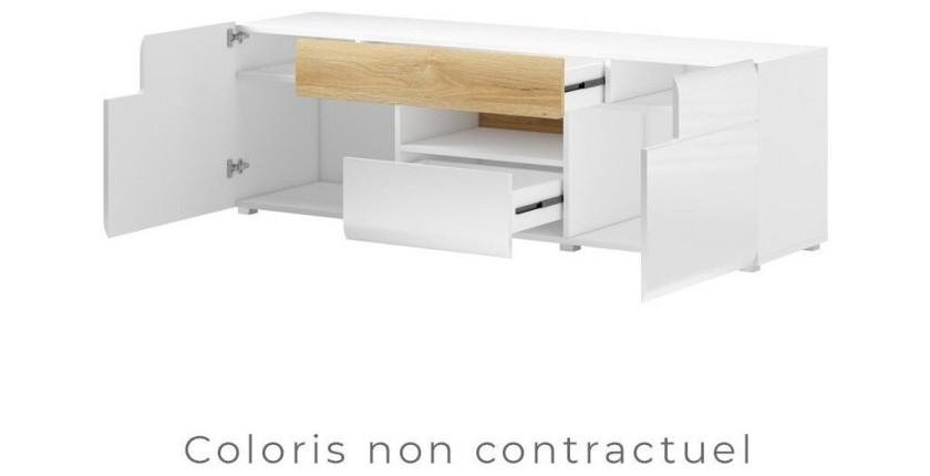 Meuble TV 160cm collection OHIO. Éclairage LED intégré. Coloris gris anthracite et chêne.