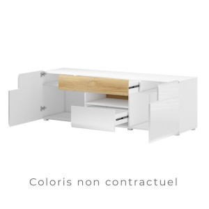 Meuble TV 160cm collection OHIO. Éclairage LED intégré. Coloris gris anthracite et chêne.