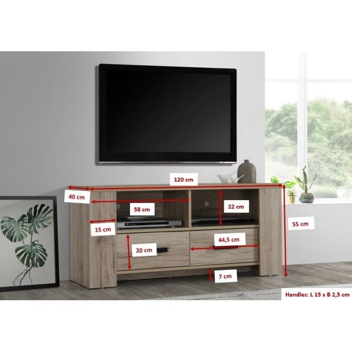 Meuble TV collection VERMONT style rustique. Coloris chêne
