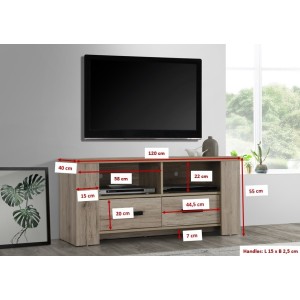 Meuble TV collection VERMONT style rustique. Coloris chêne