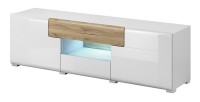 Meuble TV 160cm collection OHIO. Éclairage LED intégré. Coloris blanc et chêne