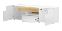 Meuble TV 160cm collection OHIO. Éclairage LED intégré. Coloris blanc et chêne
