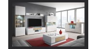 Meuble TV 160cm collection OHIO. Éclairage LED intégré. Coloris blanc et chêne