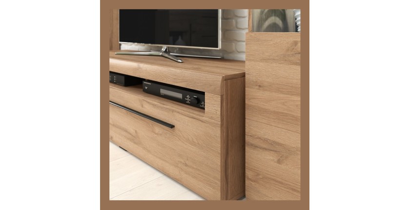 Meuble TV XL 160cm collection BREDA. Coloris chêne. Style design.