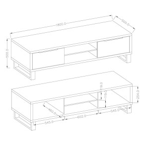 Meuble TV XL 180cm collection MILO. Coloris chêne. Style design.