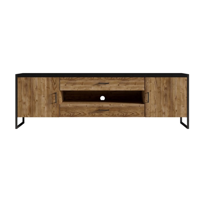 Meuble TV 200cm style industriel avec LED. Collection ANAFI. Coloris épicéa et noir