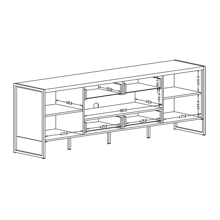 Meuble TV 200cm style industriel avec LED. Collection ANAFI. Coloris épicéa et noir