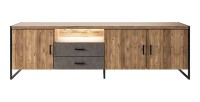 Meuble TV XL 200cm style industriel avec LED intégrées. Collection ZOLA. Coloris épicéa et gris