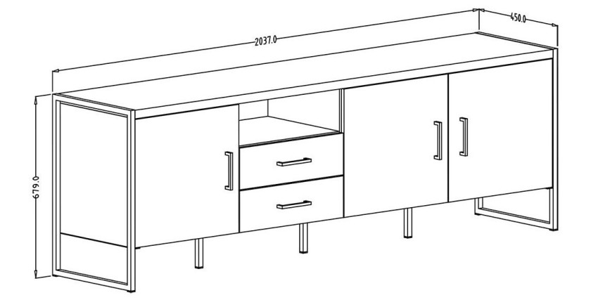 Meuble TV XL 200cm style industriel avec LED intégrées. Collection ZOLA. Coloris épicéa et gris
