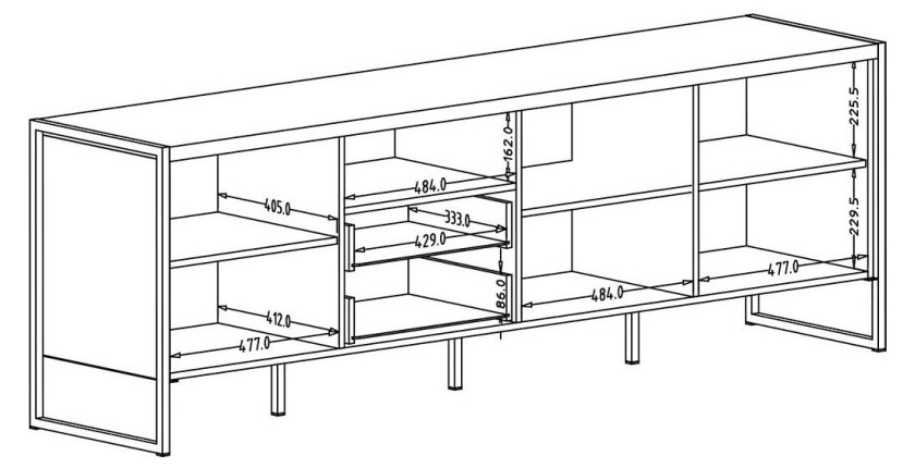 Meuble TV XL 200cm style industriel avec LED intégrées. Collection ZOLA. Coloris épicéa et gris