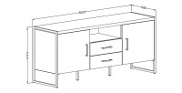 Meuble TV 150cm style industriel avec LED intégré. Collection ZOLA. Coloris épicéa et gris. 2 Portes et 2 tiroirs